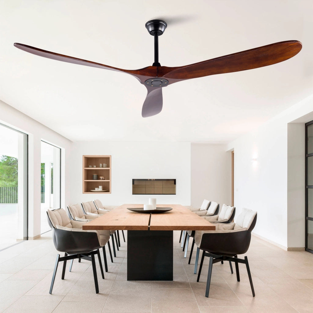 Ventilatore da soffitto 70 pollici senza luce, legno massello color noce, extra grande, impermeabile, per esterni, motore DC silenzioso