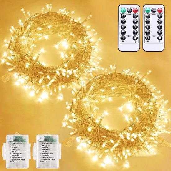Fascia di luce a batterie - 2 x 40 led - funziona con batterie - con telecomando - timer e impermeabile - 8 modalità - 4 metri - catena di luci per camera da letto - festa - albero di Natale - interna - e esterna decorazione