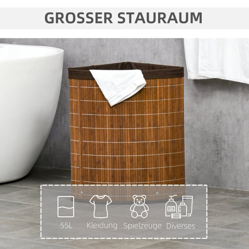 CESTO PORTABIANCHERIA 55 L 38x38x57 cm Bambù Marrone con coperchio rimovibile