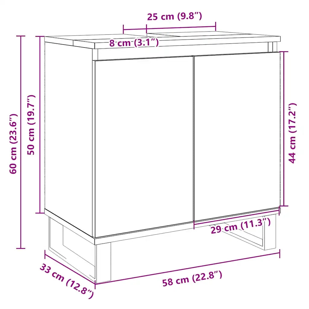 vidaXL Mobile da Bagno Rovere Sonoma 58x33x60 cm in Legno Multistrato