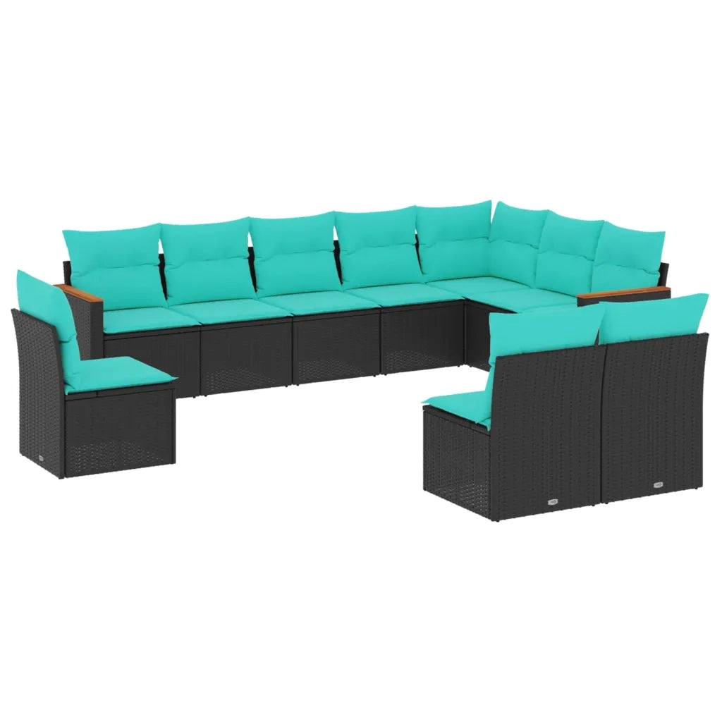 Set Divani da Giardino 10 pz con Cuscini Nero in Polyrattan 3226071
