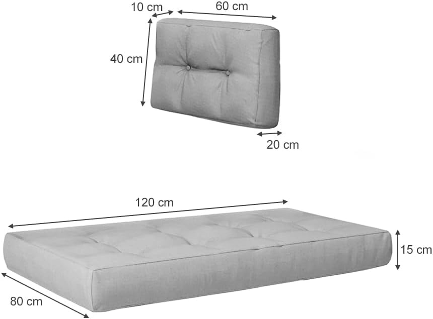 Set di cuscini per pallet, Grigio, 2 parti, per l'utilizzo su europallet per ambienti interni ed esterni