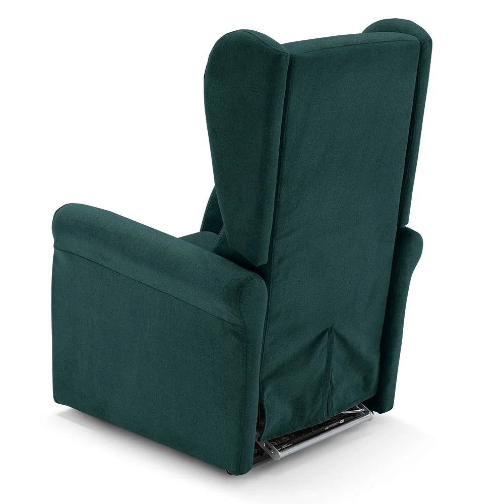 Poltrona relax elettrica PISA MADE IN ITALY per anziani e disabili, 2 motori, 4 ruote, Kit Batteria, reclinazione e alzapersona, Tessuto Antimacchia, colore Petrolio