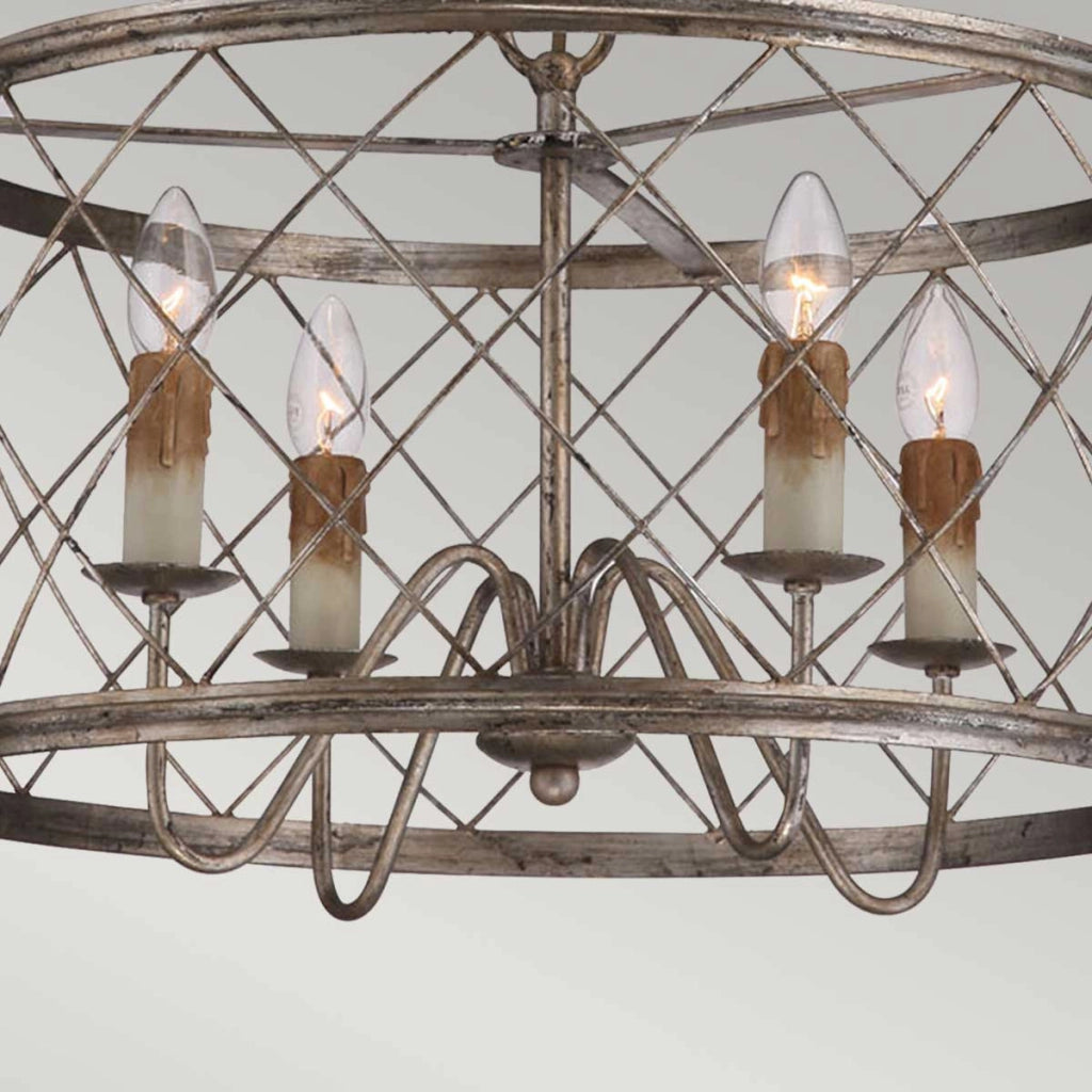 Lampadario Dury paillettes argento cromato Ø53cm 4xE14 Quoizel
