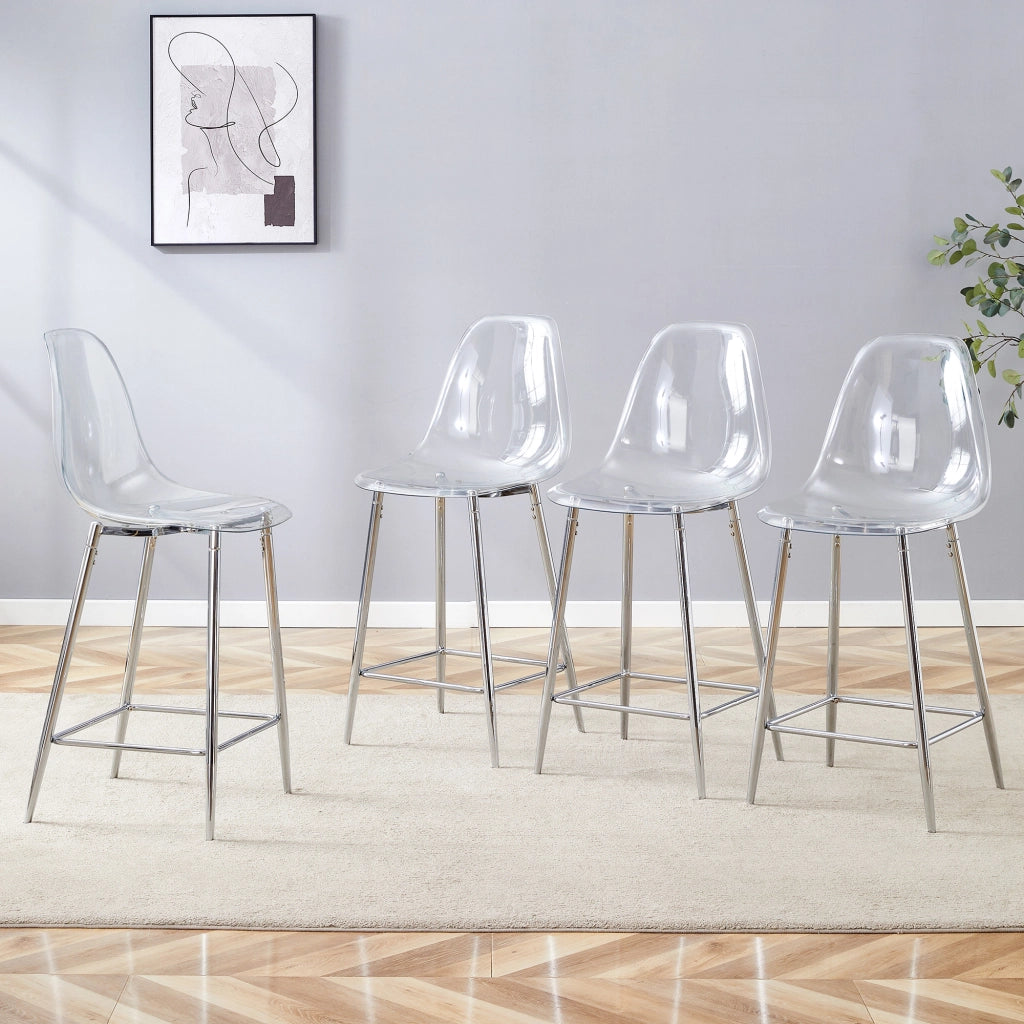 Sgabello da bar trasparente con struttura in metallo e poggiapiedi, design moderno argento 68.5 × 48.0 × 47.0 cm