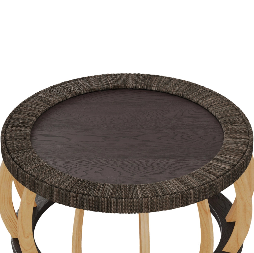Tavolino da caffè rotondo in legno e rattan 90 cm