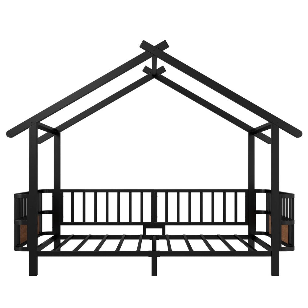 Letto per bambini in metallo ¨C Minimal ¨C Nero 90x200 cm con disegno a forma di casa