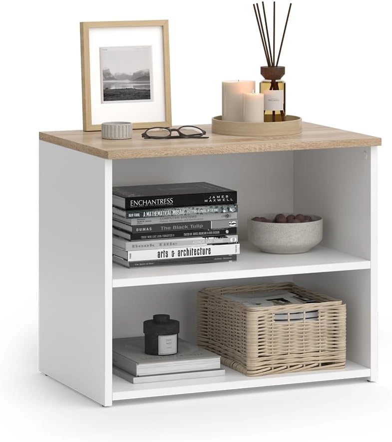 Mobile tv Wido, Bianco/Sonoma, 60 x 50 cm con 2 scomparti, adatto come supporto TV con passacavi