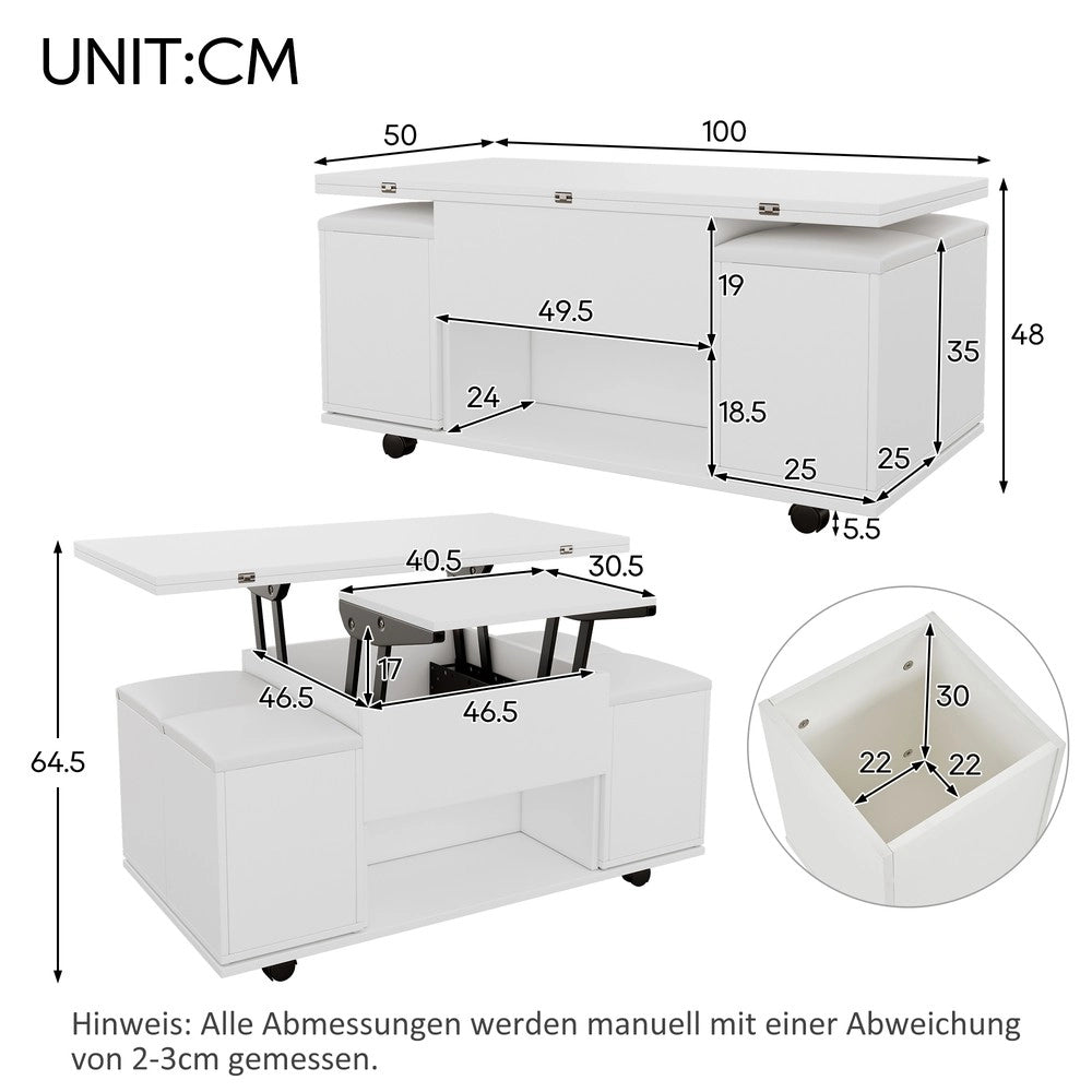 Tavolino Sollevabile Multifunzionale ¨C MINIMAL ¨C Bianco, Piano Allungabile, Legno, Moderno