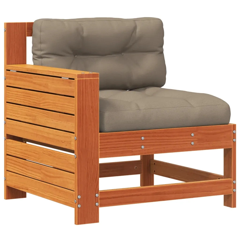 Divano Giardino Senza Braccioli con Cuscino-Sofa da Giardino-Divanetto da esterno Marrone Cera Pino 385452