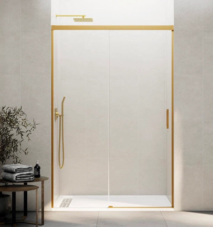 Box doccia frontale BASIC 1 fisso + 1 scorrevole 95-100 cm (36-41) oro vetro trasparente