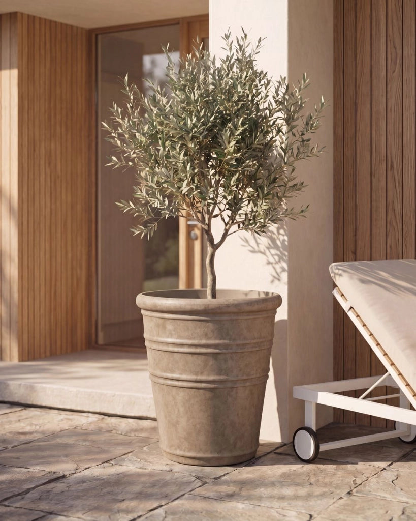 Vaso da fiori alto in pietra per giardino, per interni ed esterni 46x47 cm tortora giardino terrazzo