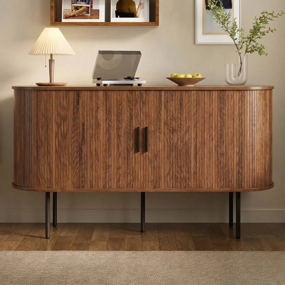 Credenza con Ante a Tapparella ¨C MINIMAL ¨C Legno MDF, Gambe in Metallo, Grigio
