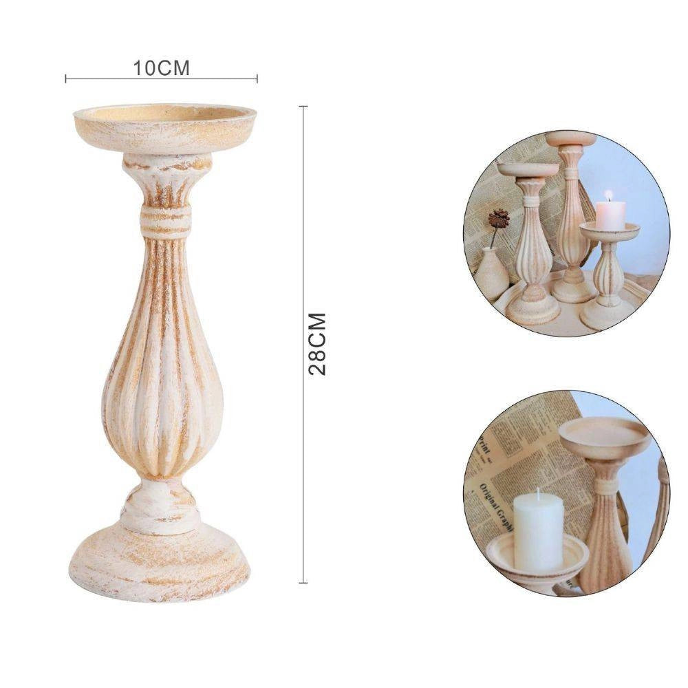Trade Shop - Candelabro Candeliere Effetto Vintage Beige Porta Candele 10x28 Oggetto Natale -