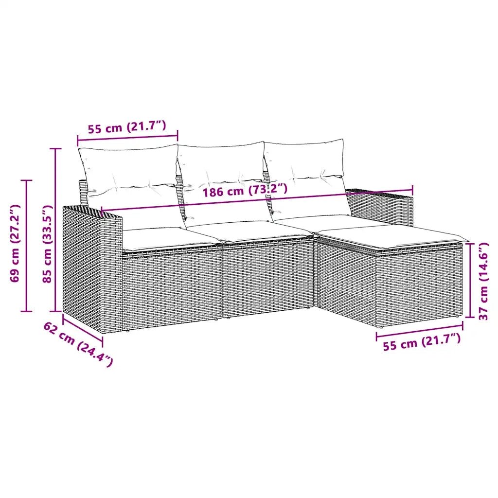 Set Divano da Giardino 4 pz con Cuscini-Sofa da Giardino-Divanetto da esterno Grigio Chiaro Polyrattan 727575