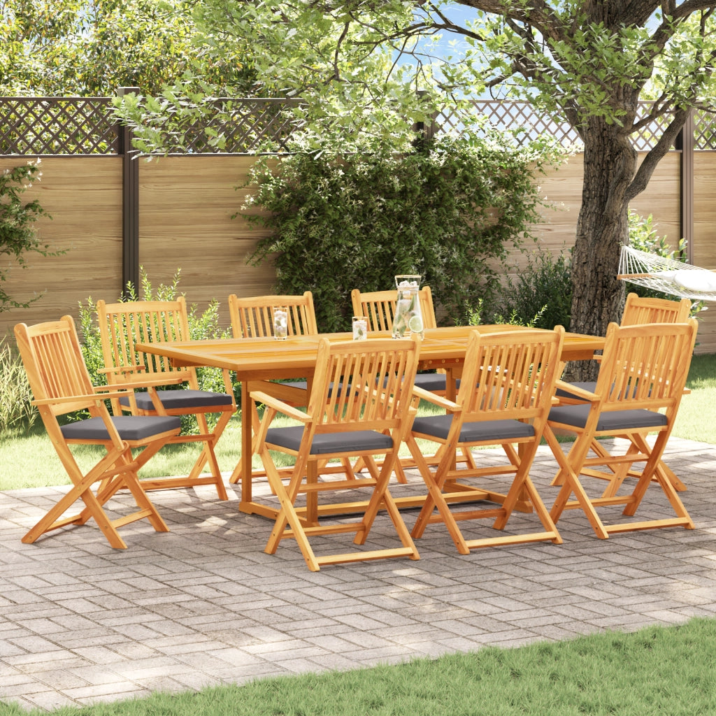 Sedia da Giardino Pieghevole  con Cuscino Grigio 8 pezzi in Legno Massello di Acacia