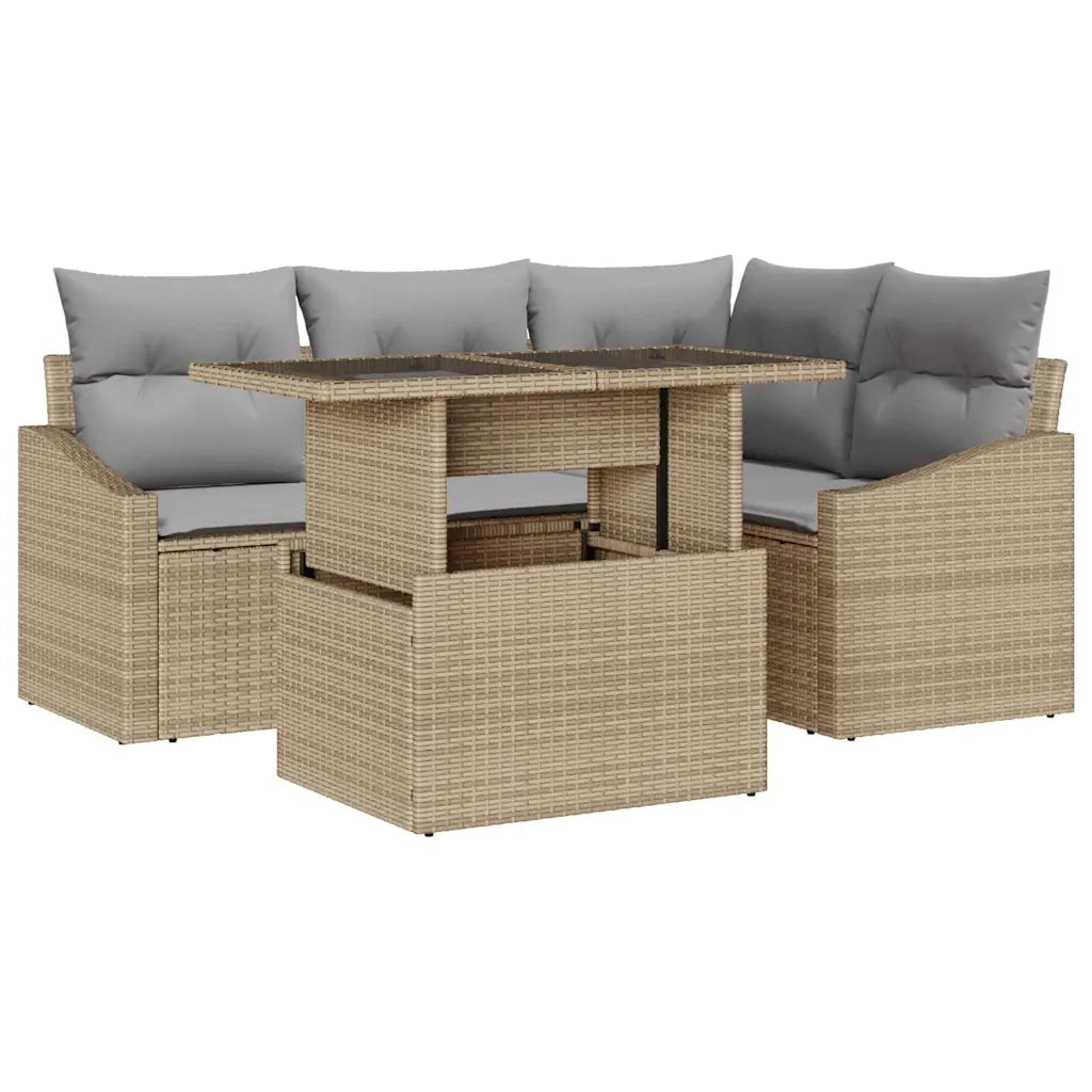 Set Divano da Giardino con cuscino 5 pcs Beige e Grigio Chiaro