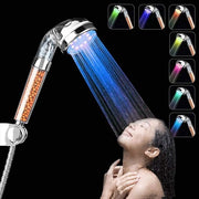 Douchekop a mano con alta pressione LED, 7 colori cambiabili, risparmio d'acqua, filtro di ioni negativi