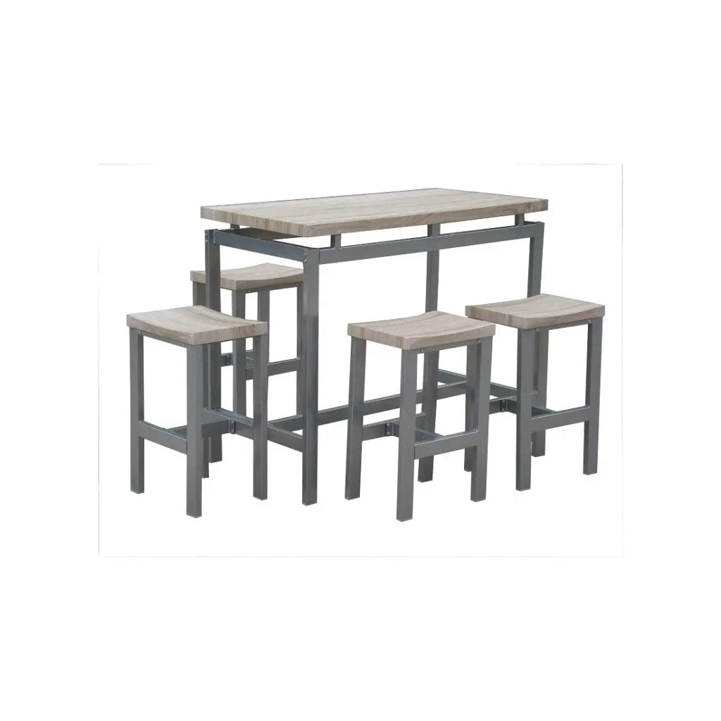 Set design tavolo alto, bar + 4 sgabelli LE MANS. Set moderno stile industriale, legno e metallo.