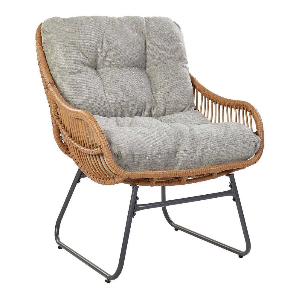 Sedia da giardino con poggiapiedi in rattan PE naturale Gambe in acciaio Cuscini grigi Mobili da giardino