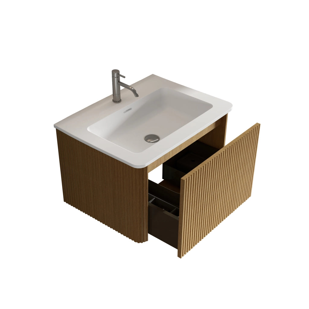 LAVELLO CON MOBILE BAGNO 60 cm per piccoli spazi, effetto rovere, cassetti push-to-open