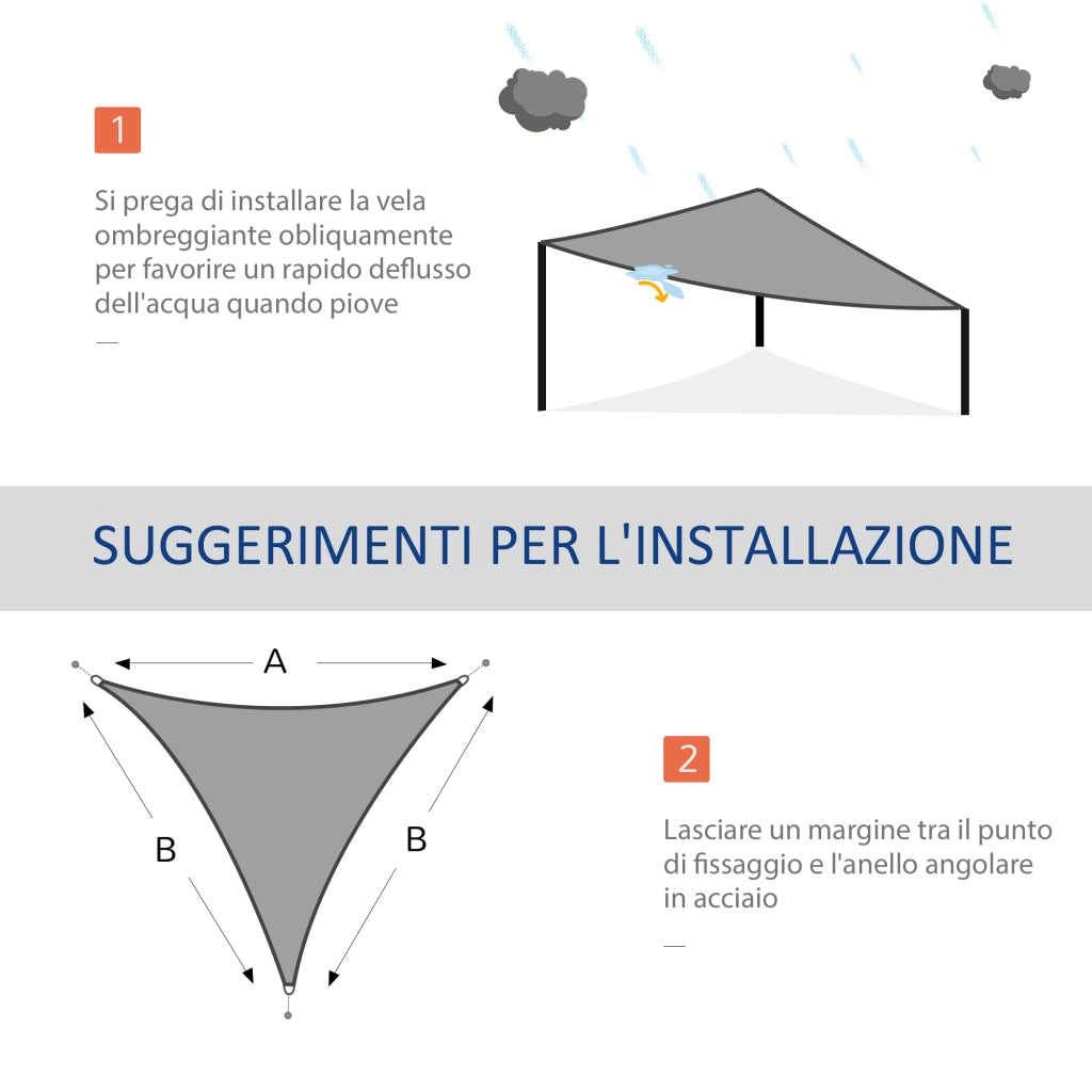 Easycomfort Vela Ombreggiante Triangolare, Tenda da Sole per Esterno in Poliestere Anti UV Traspirante 4x4x4m Grigio