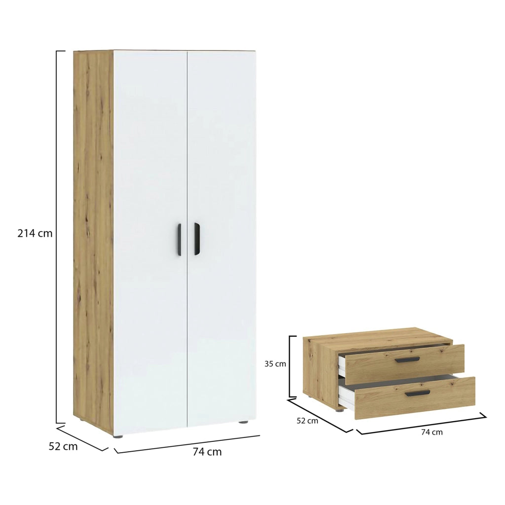 Armadio Camera da Letto Buriasco, Guardaroba 2 Ante un Ripiano, 74x214h cm Marrone Rovere Nodi