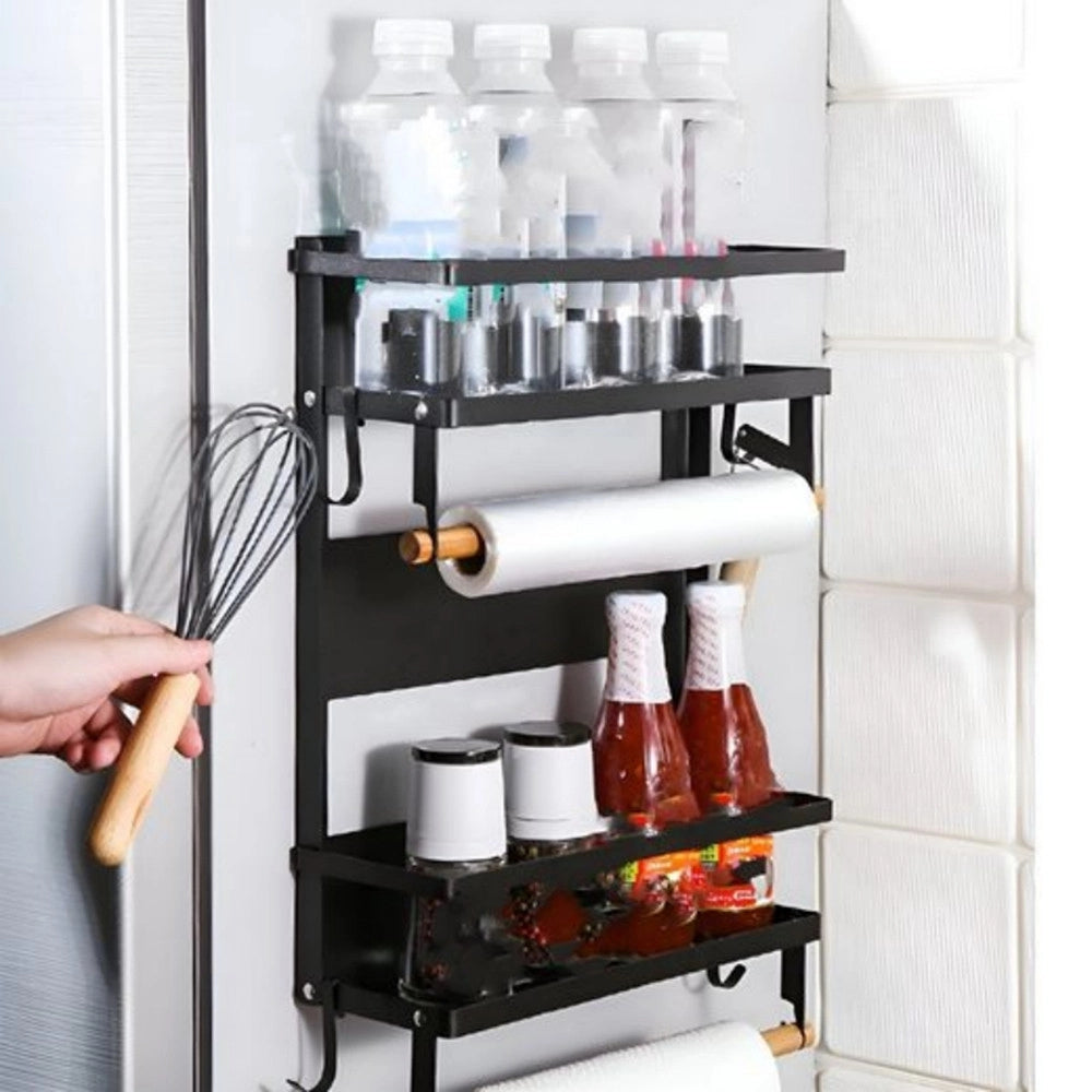 Trade Shop - Mensole Pieghevoli Magnetiche Da Cucina Con Ganci Supporto Portarotoli In Metallo Legno -