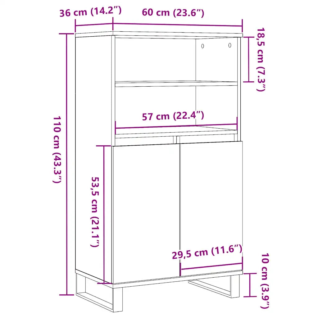 Credenza Legno Antico 60x36x110 cm in Legno Multistrato 857460