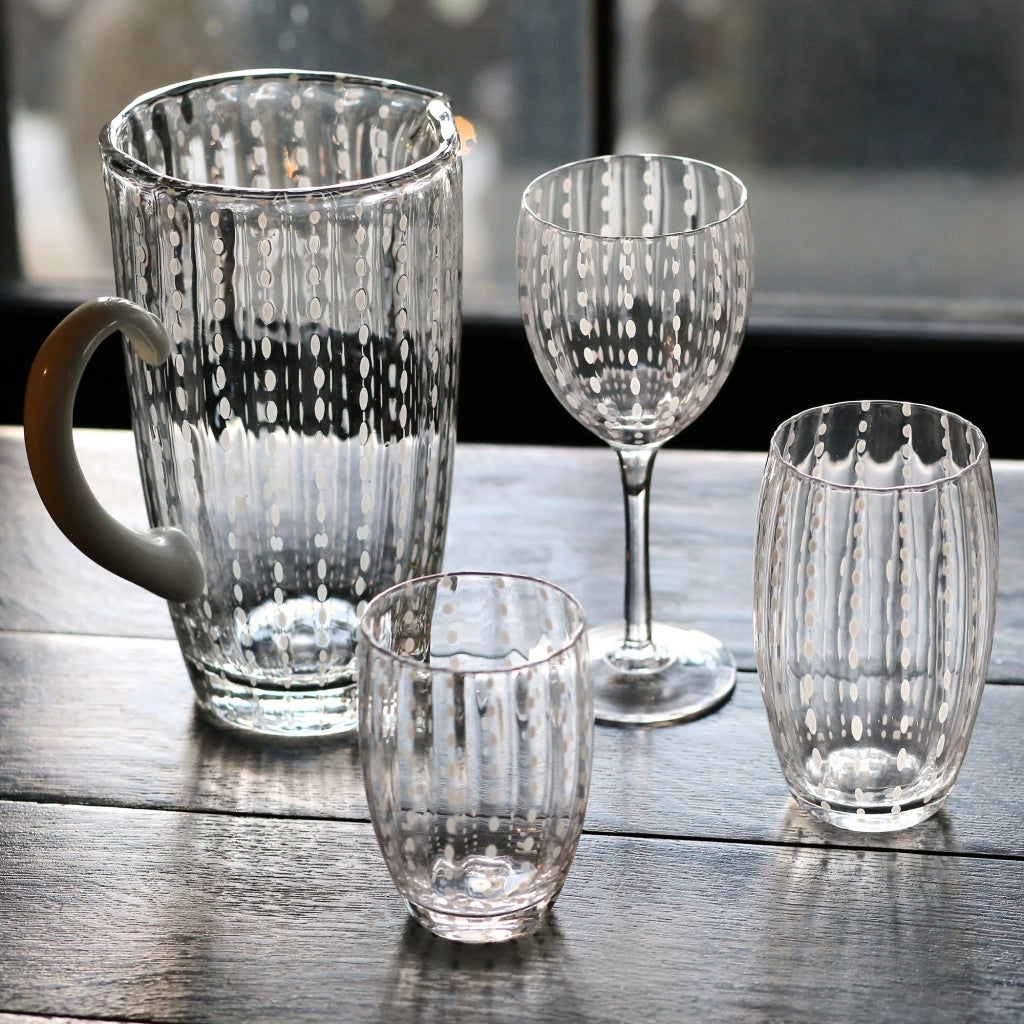 Zafferano Calice in vetro soffiato serie Perle trasparente set da 2 pezzi - Design elegante e artigianale per la tua tavola raffinata