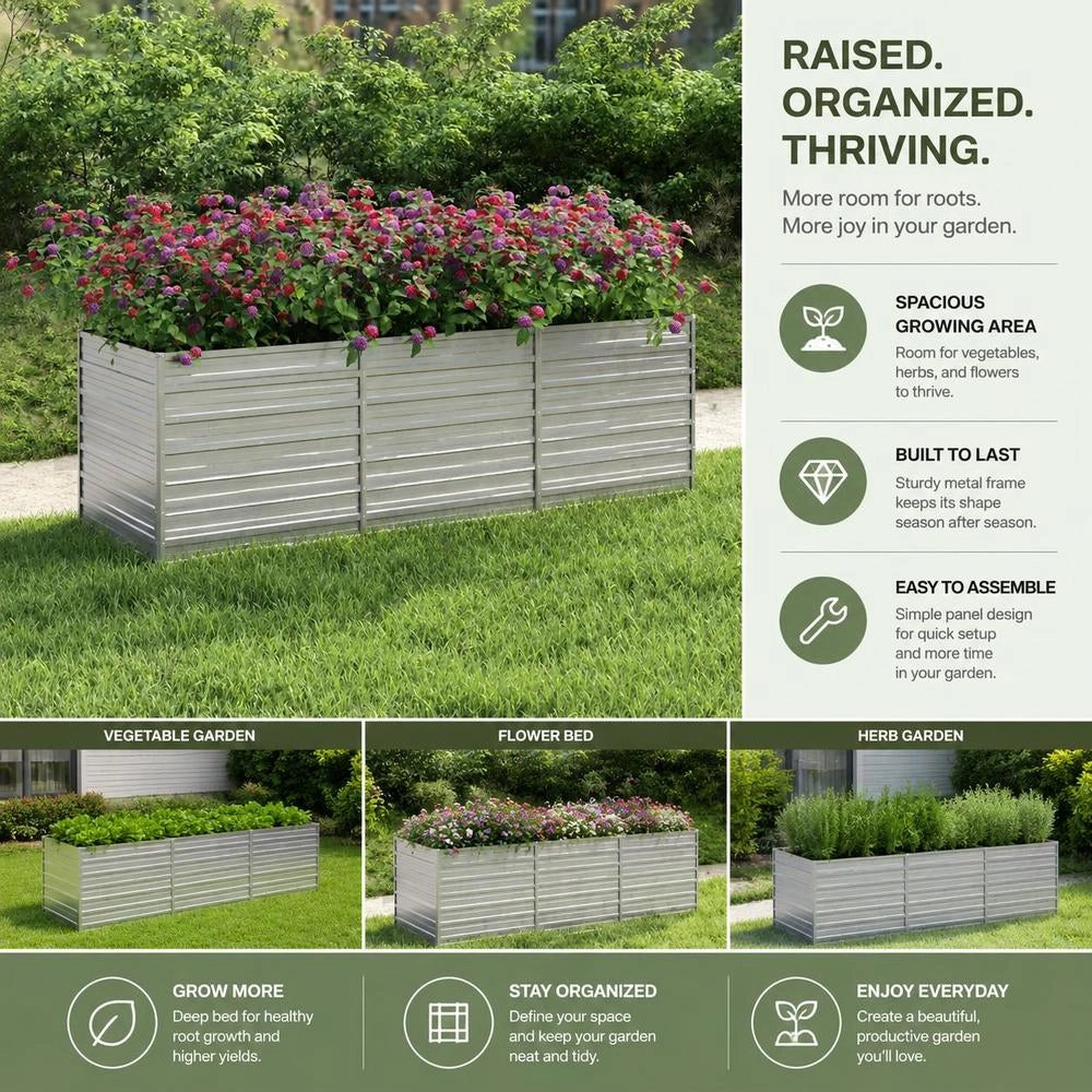 Garden Raised Bed 240x80x77 Cm Galvanized Steel Silver