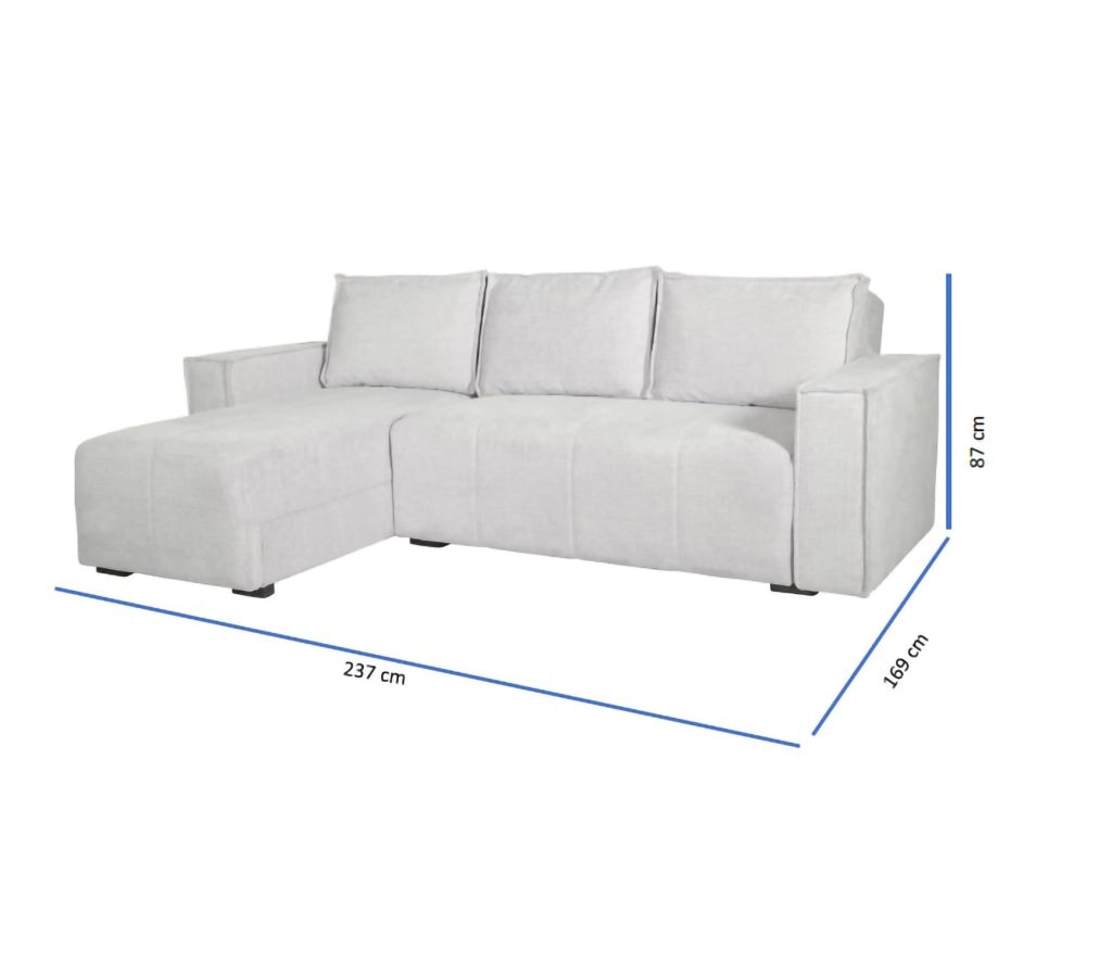 Naturno, Divano Letto con Penisola Contenitore, 237x169 cm Bianco