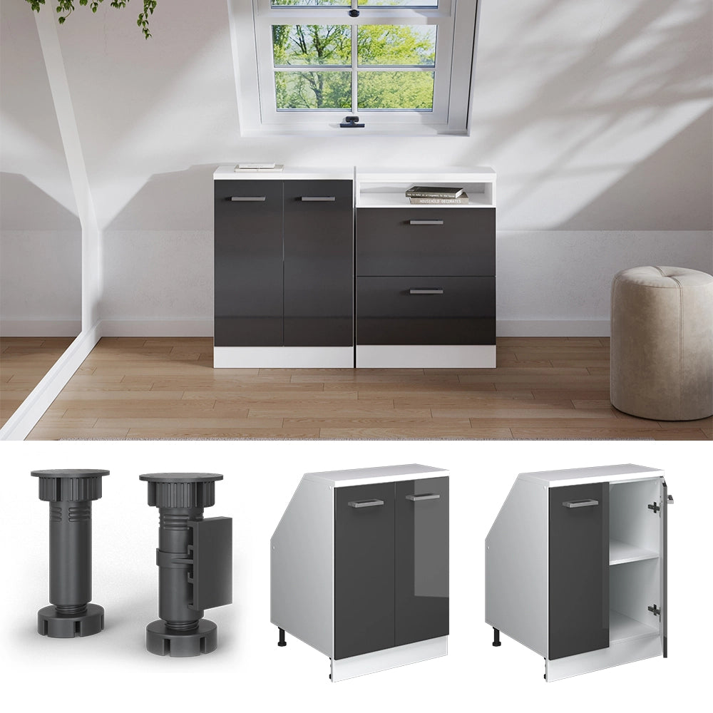 Mobile sottotetto Rion Antracite lucido/Bianco 60 x 83.8 cm con 2 porte, carcassa 60 cm profondità Vicco