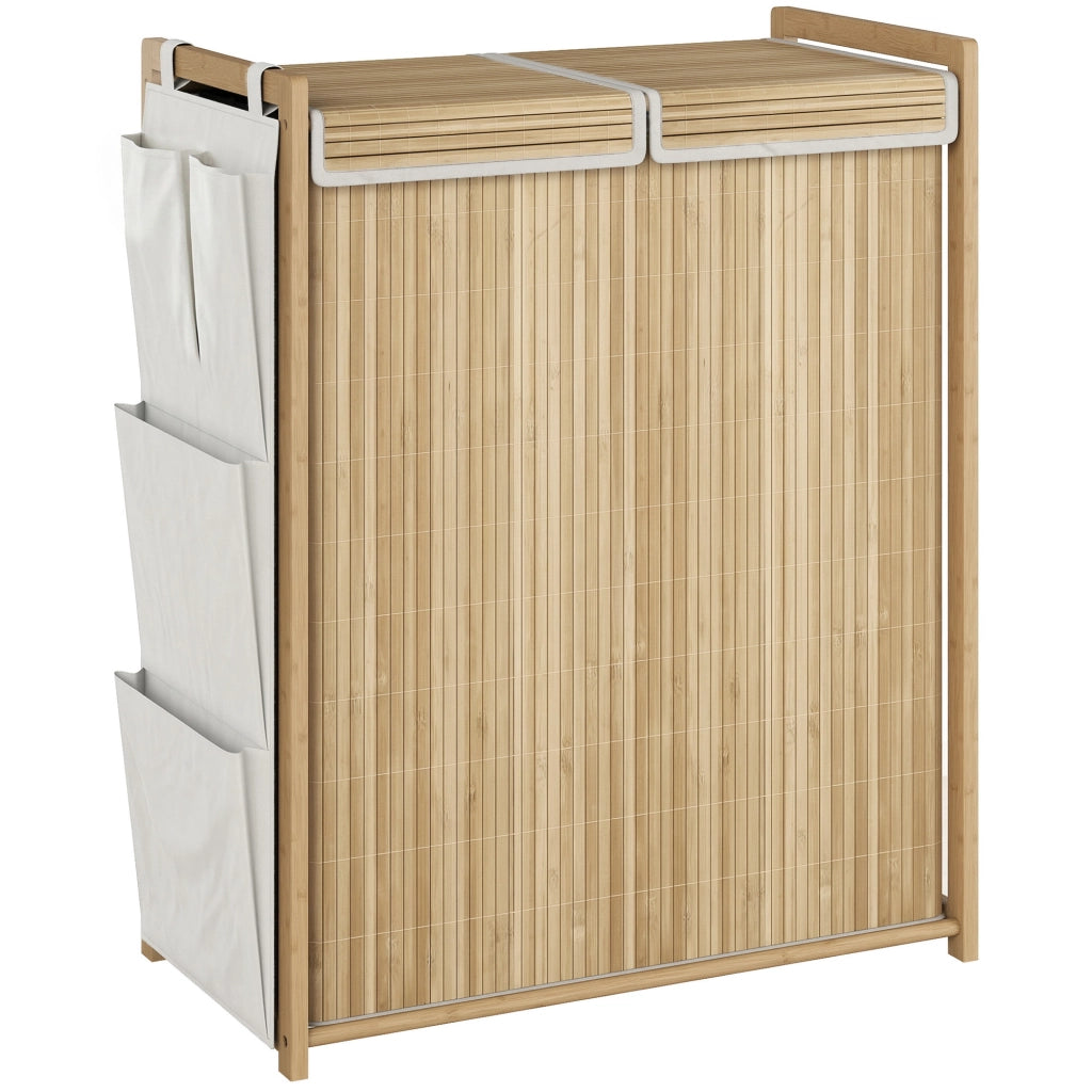 Cesto portabiancheria in bamb¨´ con sacco estraibile e tasche laterali ¨C Xylo ¨C 120L naturale