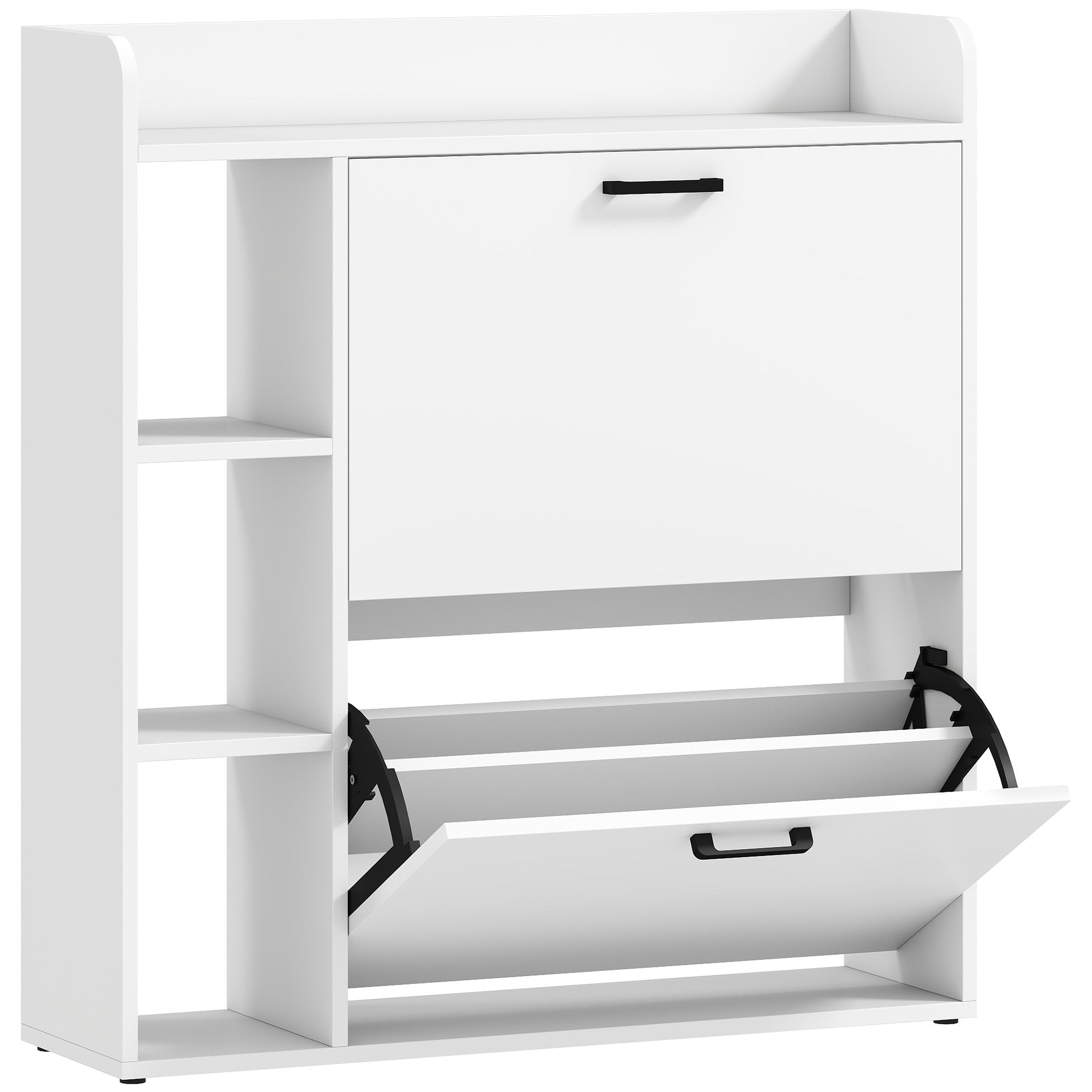 Scarpiera Slim 83x24x90.5 cm per 15 Scarpe con 2 Cassetti Ribaltabili e 3 Vani Aperti Bianco