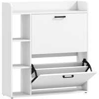 Scarpiera Slim 83x24x90.5 cm per 15 Scarpe con 2 Cassetti Ribaltabili e 3 Vani Aperti Bianco