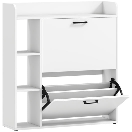 Scarpiera Slim 83x24x90.5 cm per 15 Scarpe con 2 Cassetti Ribaltabili e 3 Vani Aperti Bianco