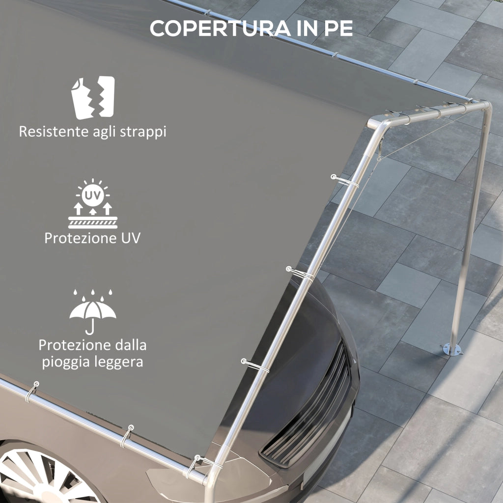 Copertura per Carport Auto 6x3 m ¨C zephmum ¨C Grigio Scuro in PE Anti-UV con Corde Elastiche