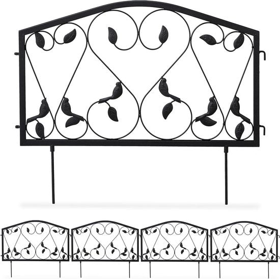 Bordino per cancelli in acciaio 4-segmenti per giardino, foglia HxB: circa 33 x 225 cm nero