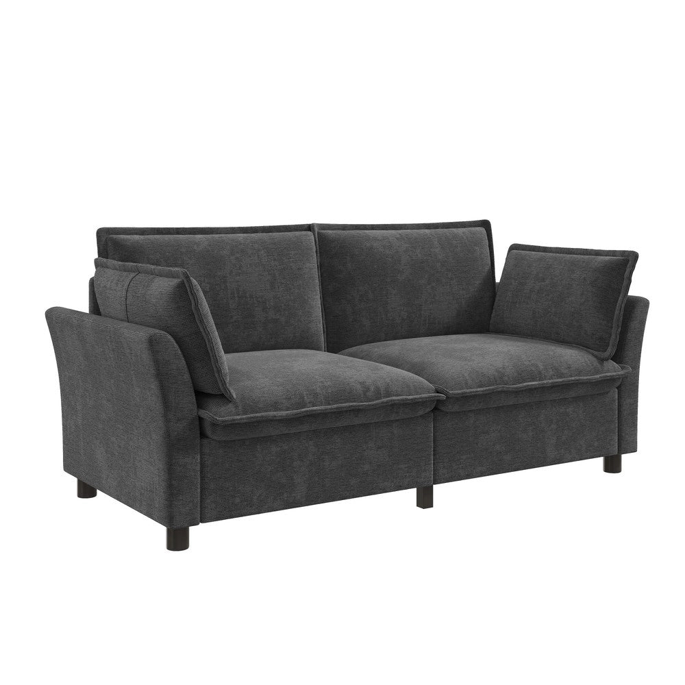 Divano 2 posti in tessuto chenille grigio con braccioli e cuscini ¨C Minimal ¨C modello moderno imbottito per spazi piccoli