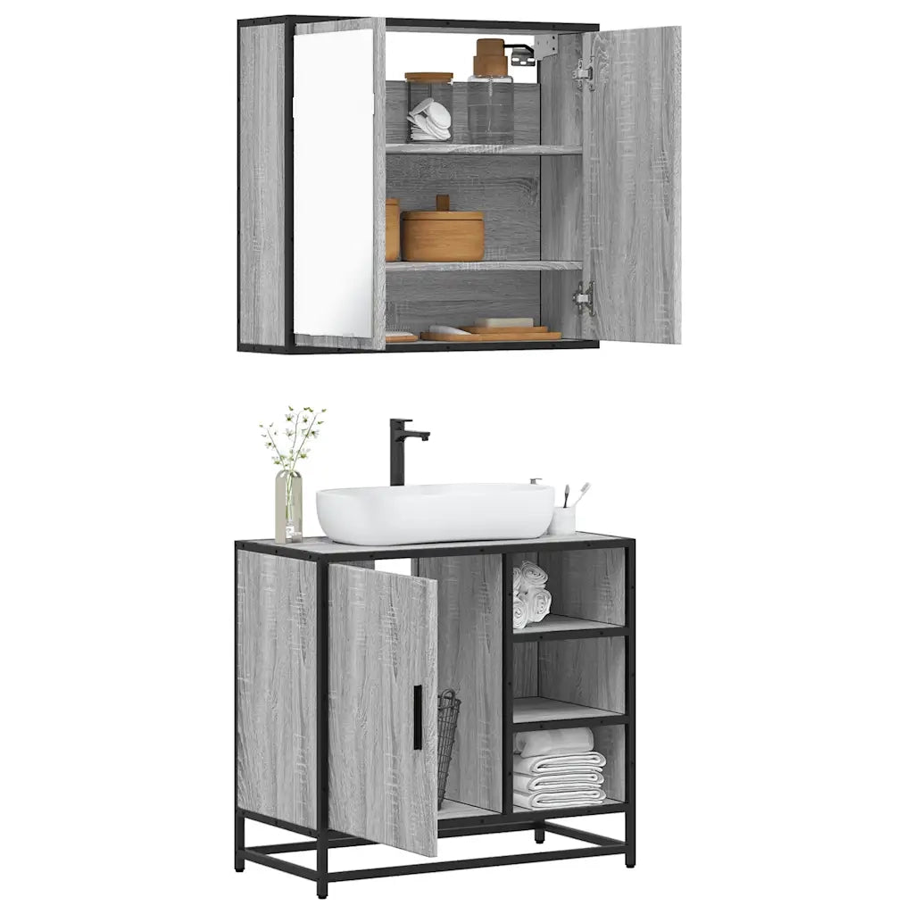Set Mobili da Bagno | Armadio da bagno 2 pz Grigio Sonoma in Legno Multistrato