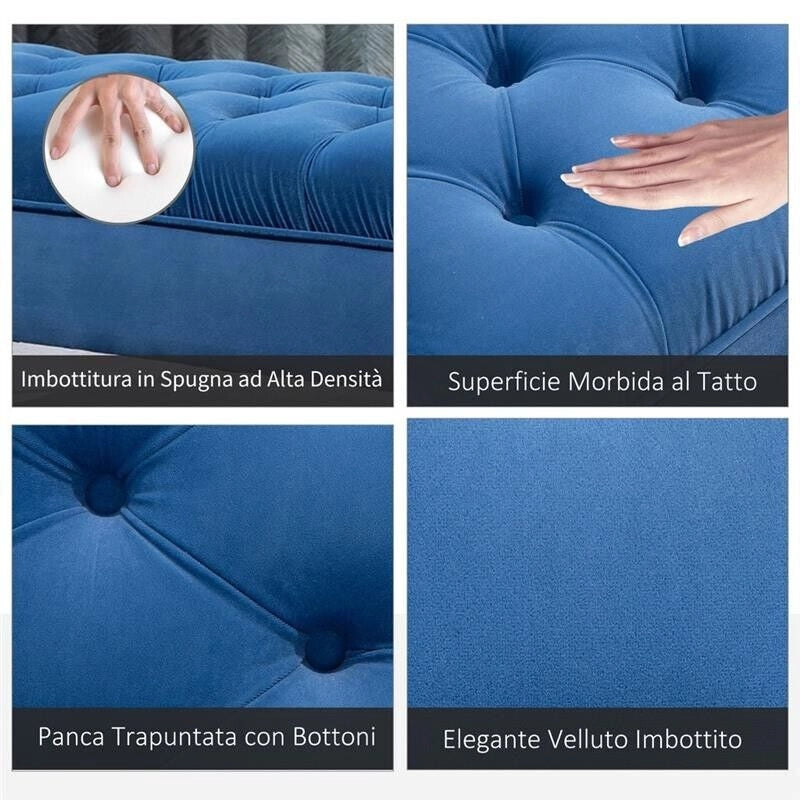 PANCA IMBOTTITA TESSUTO VELLUTATO TRAPUNTATO 118X45X42 CM BLU