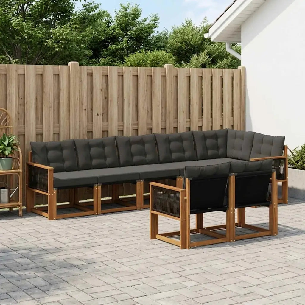 Set di divani da esterno con cuscino 8 pcs Naturale e Nero 3382032