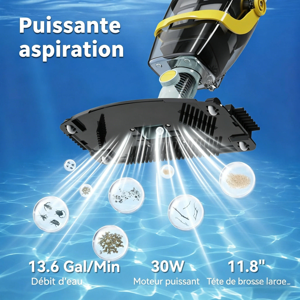Robot pulitore piscina YM-S1-03 - Portatile senza fili - Impermeabile IPX8 - 2550 mAh/60 min - 2 testine pulenti - Filtro 120 µm