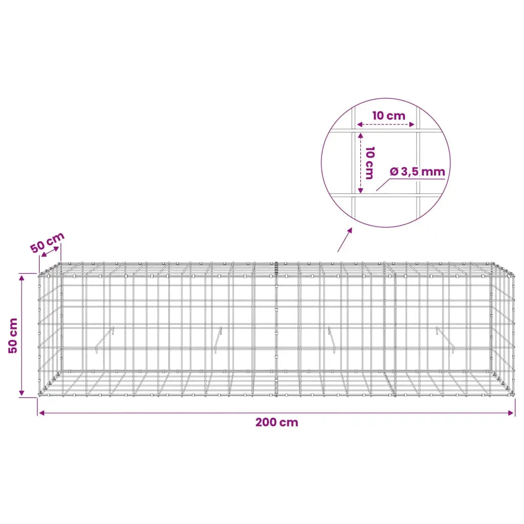 Gabione con Filo da 3,5 mm e Rete da 10x10 cm 200x50x50 cm 3463270