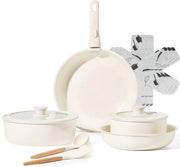 Set di padelle in ceramica da 12 pezzi per piastra elettrica - padella da 24/28 cm in acciaio e padella da 24 cm per saltare - maniglia rimovibile - trattamento antitarsale - resistente al forno - San PFAS