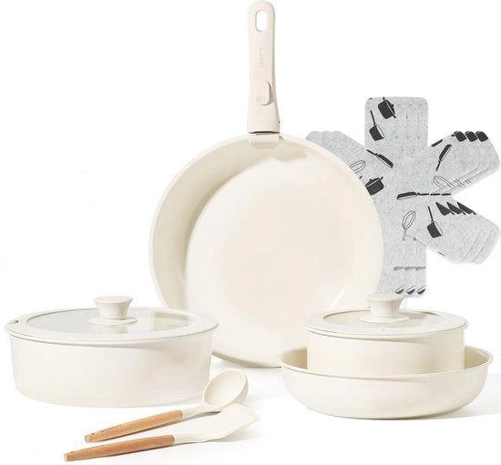 Set di padelle in ceramica da 12 pezzi per piastra elettrica - padella da 24/28 cm in acciaio e padella da 24 cm per saltare - maniglia rimovibile - trattamento antitarsale - resistente al forno - San PFAS