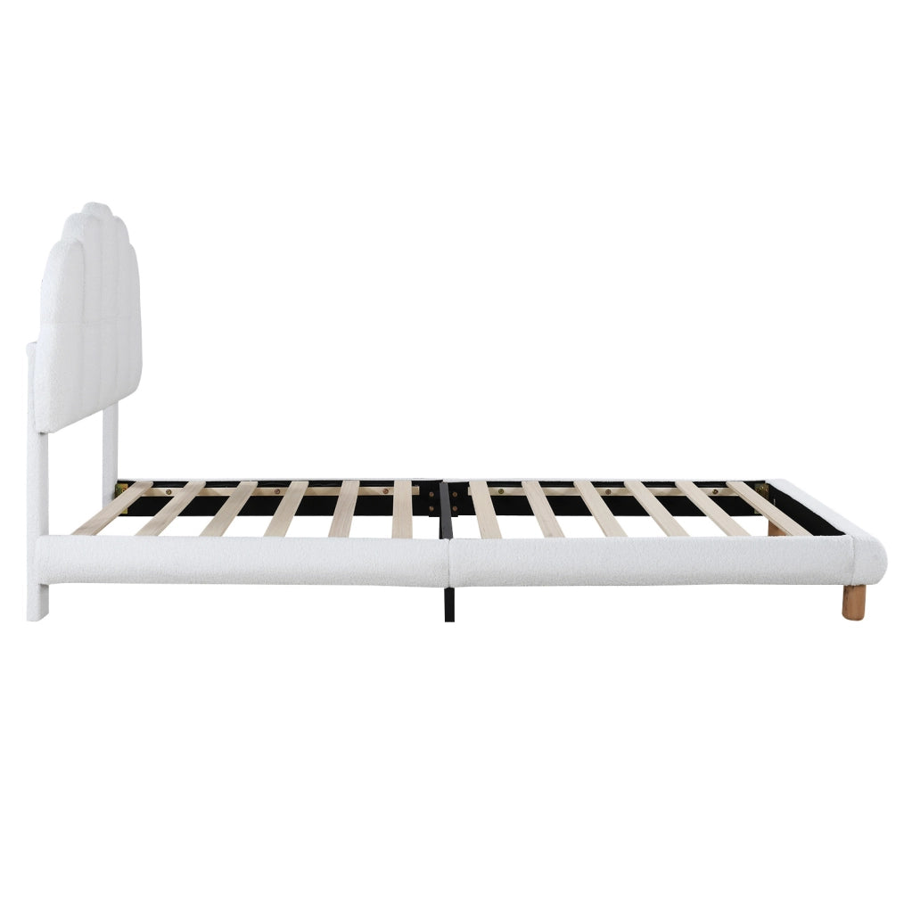 Letto imbottito 90x200 cm; testiera semicircolare; boucl茅; bianco