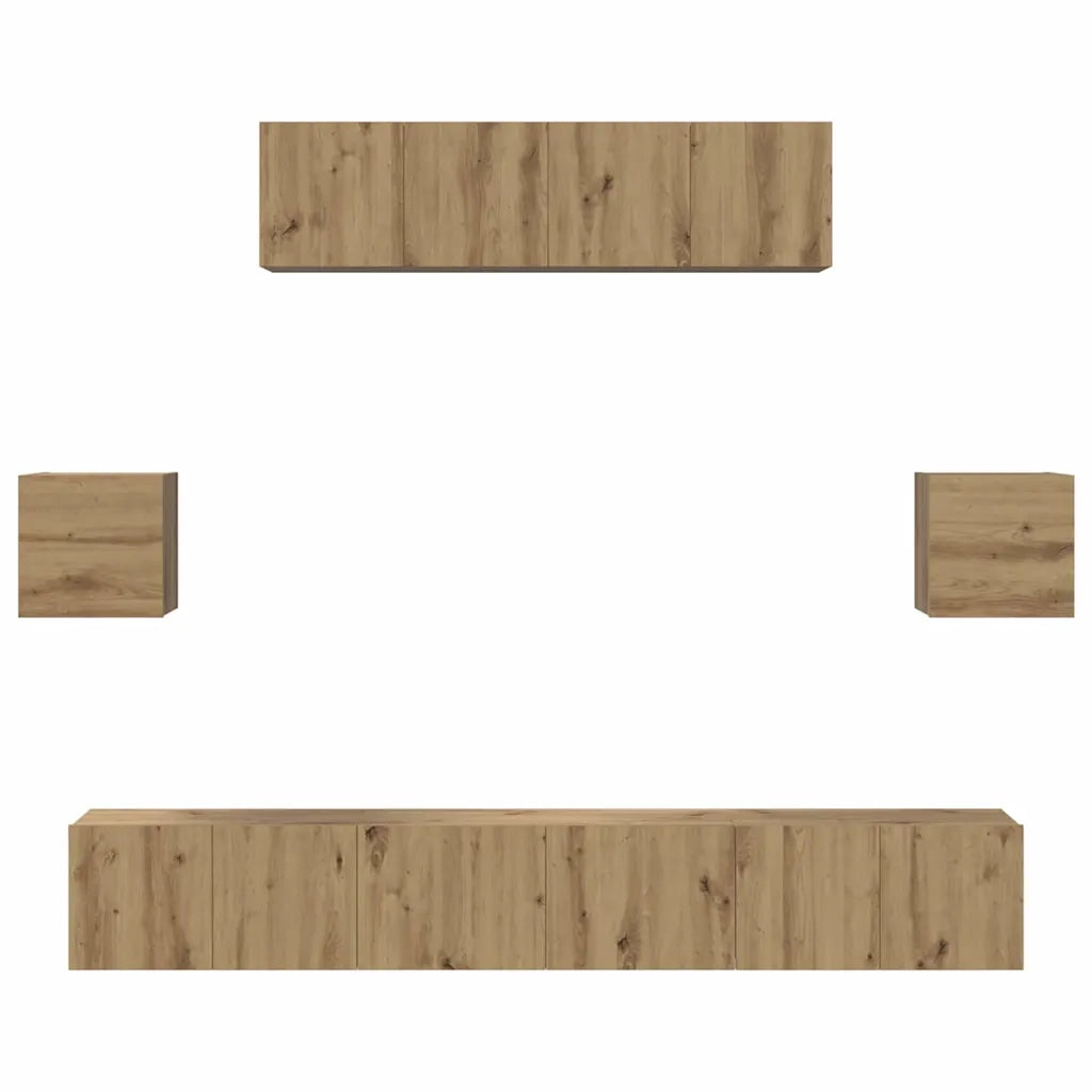 Set mobile TV 7 pz-Credenza per TV Rovere artigianale Legno multistrato