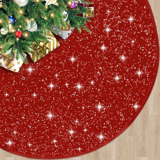 Tenda di Natale, 60 cm tenda rossa con piccole paillette, tenda per alberi di 90 cm, decorazioni di Natale